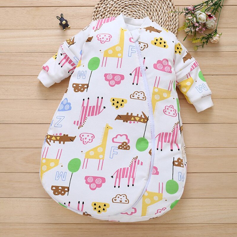 Baby Organische Slaapzak Afneembare Lange Mouwen Wearable Deken Envelop Winter Warm Meisjes Jongens Kleding Beddengoed Quilt: Zoo / 80