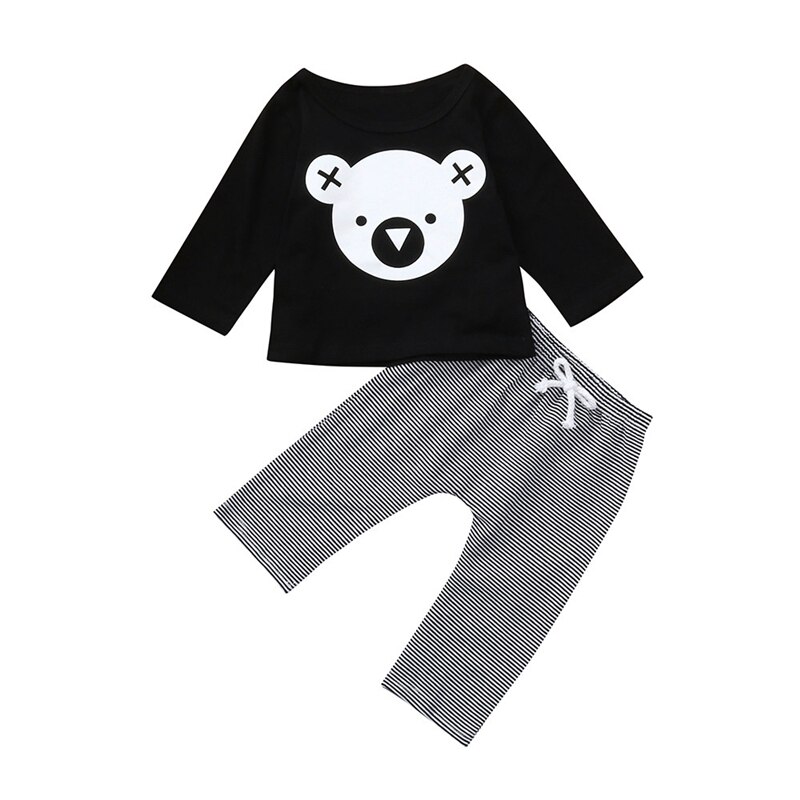2 pçs da criança do bebê meninas meninos t-shirts + calças listradas conjunto infantil dos desenhos animados coala impressão topos manga longa o-pescoço t outfits a40