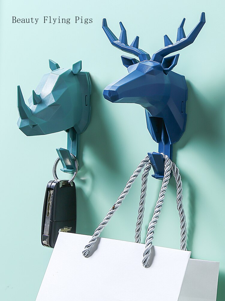 Decoratieve geometrische dierenkop kleur haak stereo hertenkop wandhanger wanddecoratie jas sleutel tas afvalhaak