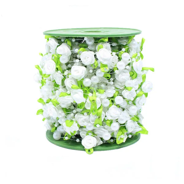2M rosa Rose Perle Blatt Schnur Perlen Girlande Band für Hochzeit Party Heimat Kunsthandwerk Dekoration DIY Zubehör Geschenkverpackung: Weiß