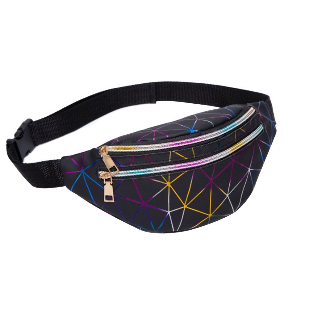 NEUE Frauen der Hüfte hüpfen Taille Tasche Bunte Blitz PU Leder fanny Pack Tragbare Pochete Brust Tasche: Schwarz