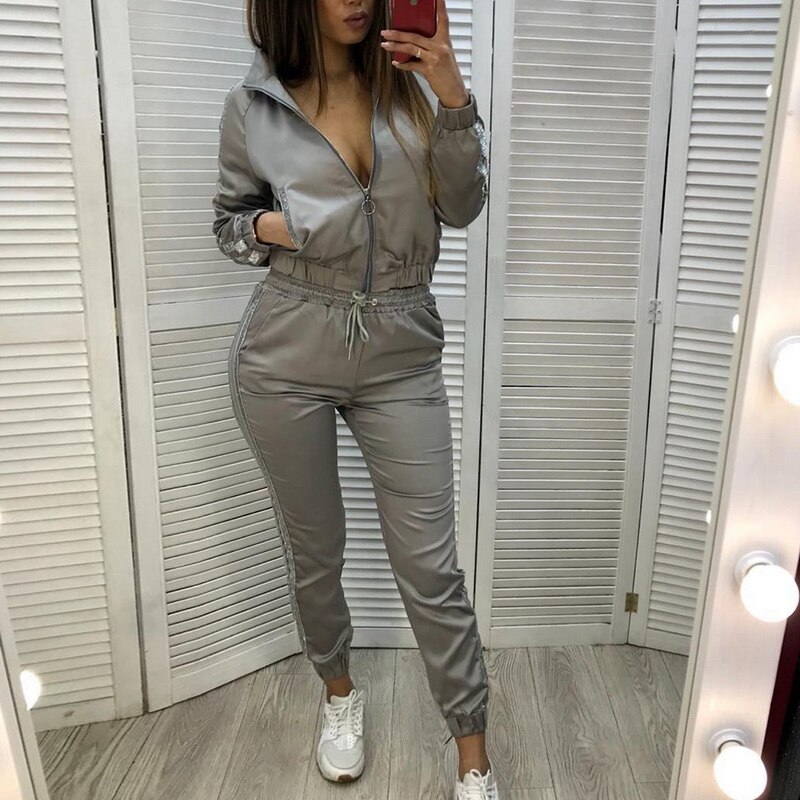 VERTIVE Pure Color Tracksuit Sets Women Fitness Zipper Sweatsuits Casual Gym Sweatshirt Jogging Sweatpants Women Gym