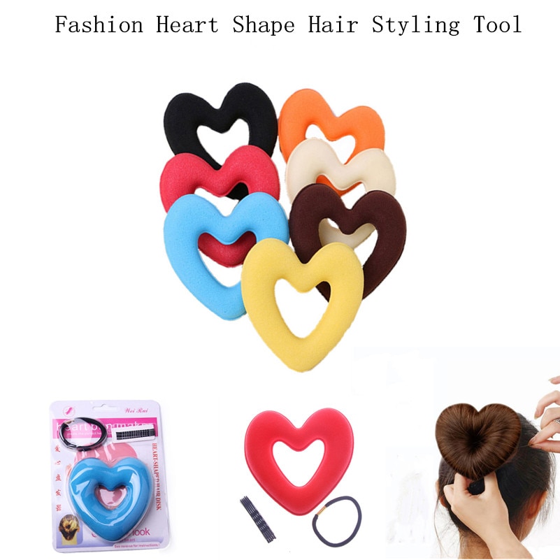 1 Juego de Herramienta de Peinado en forma de corazón para mujer y niña, bandas para pelo para mujer, esponja bráctea, albóndiga de cabeza, anillo de Donut, accesorios para el cabello