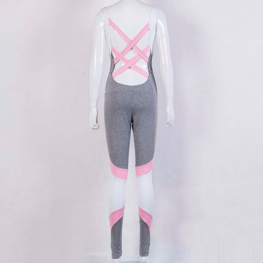 Women Ladies Playsuit Clothes Exercise Sport Top Leggings Sportswear Striped Sleeveless Backless Women Feature Sets