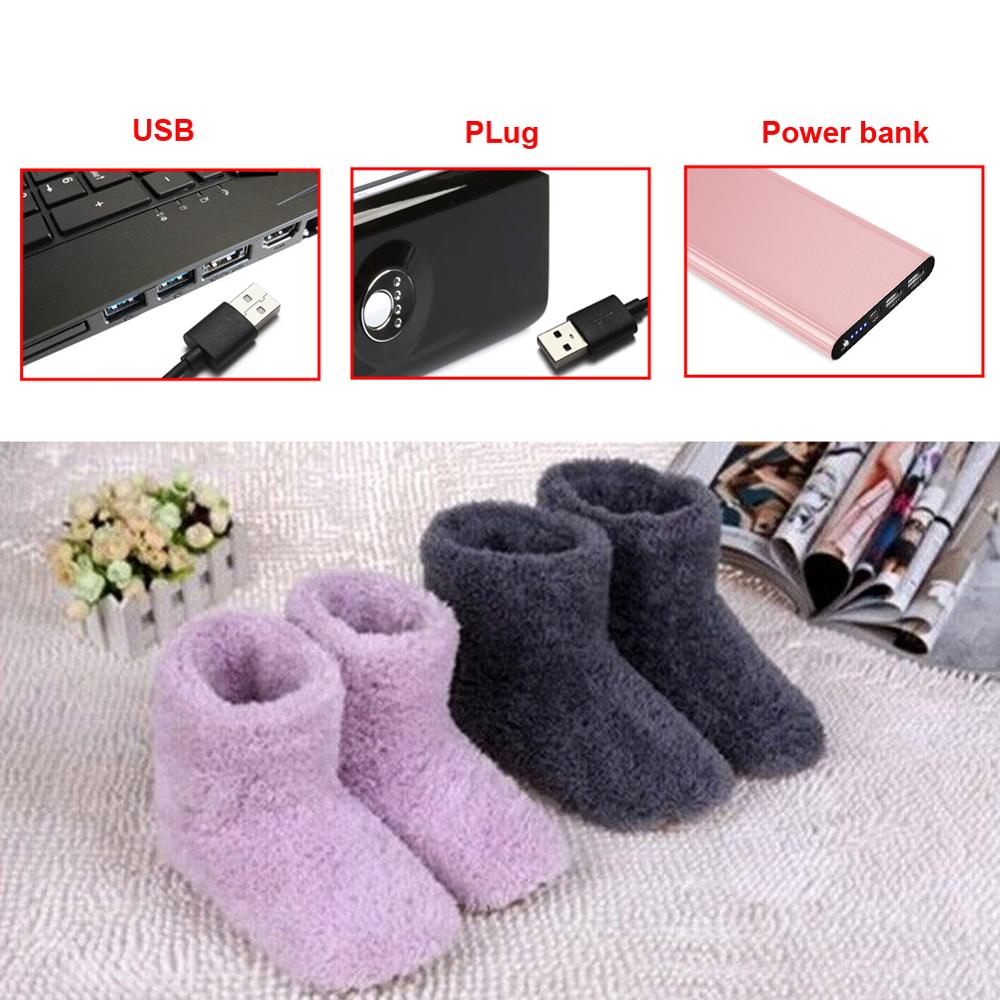 Winter USB Heizung Fuß Schuhe Plüsch Warme Elektrische Hausschuhe Füße Beheizte Waschbar Fuß Pflege Paar Warme Schuhe