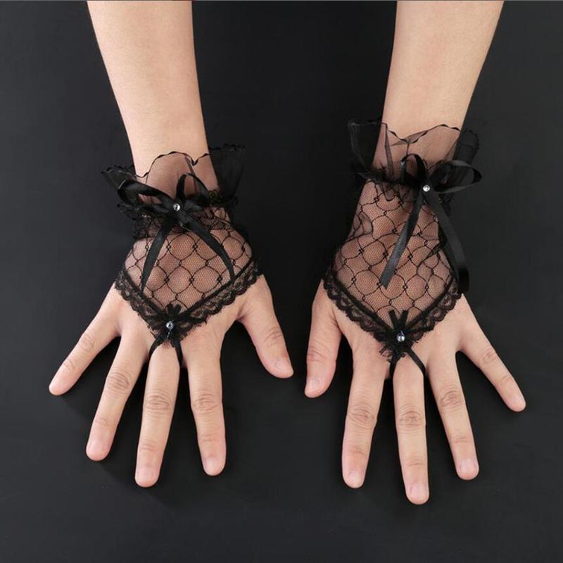 Guantes de encaje rojo de flores para mujer, guantes de vendaje de novia sin dedos, accesorios para vestido de novia, 1 par