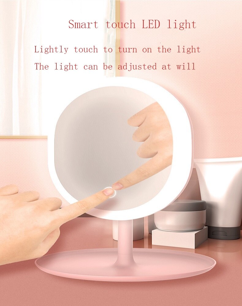 Peili meikkivalo peilit led-- peilivalo säädettävä valaistus kosketusnäyttö meikkipeili usb lataus ja irrotettava: Meikkipeili pinkki