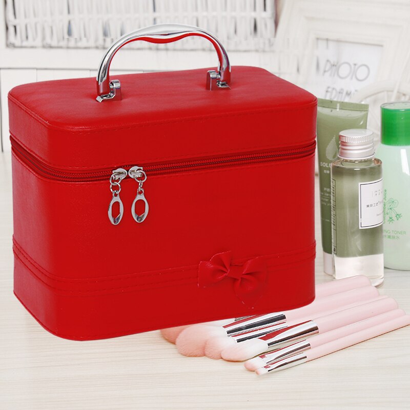 Cosmetic Bag Portable Large Capacity Manicure Beauty Storage Box Cosmetic Case Waterproof Lovely The MakeUp Bag: Red / S.  19cm-14cm-12cm