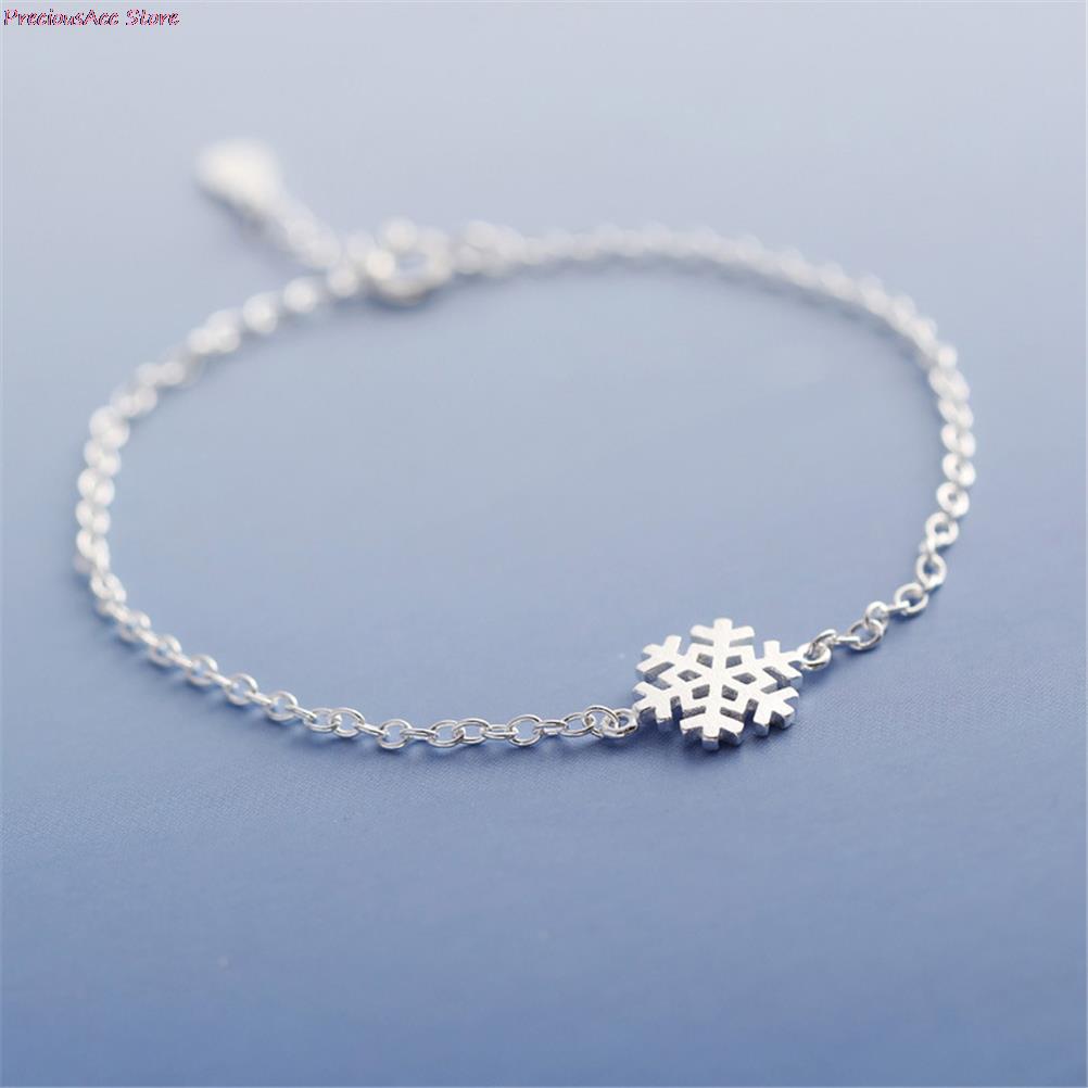 Moda Banhado A Prata Amor Charme Forma Delicada Cadeia Envoltório Pulseira de Inverno Do Floco De Neve Da Menina Das Mulheres Presente Da Jóia Da Dama de honra