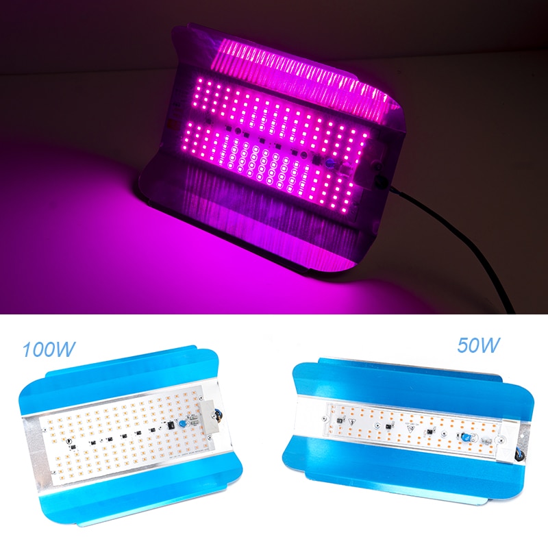 Luz para crecimiento de plantas para uso en interiores 50W 100W fitolamp de espectro completo para plantas lámpara de plantas Led Phyto Luz de planta con 220V EU 110V US enchufe luces de inundación