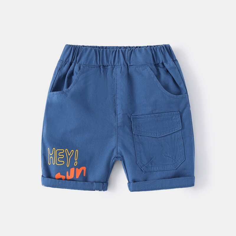Cotton Summer Boys Shorts Letters Elastic Waist Toddler Cargo Pants Baby Trousers Kids Children Clothes: blue / 2T