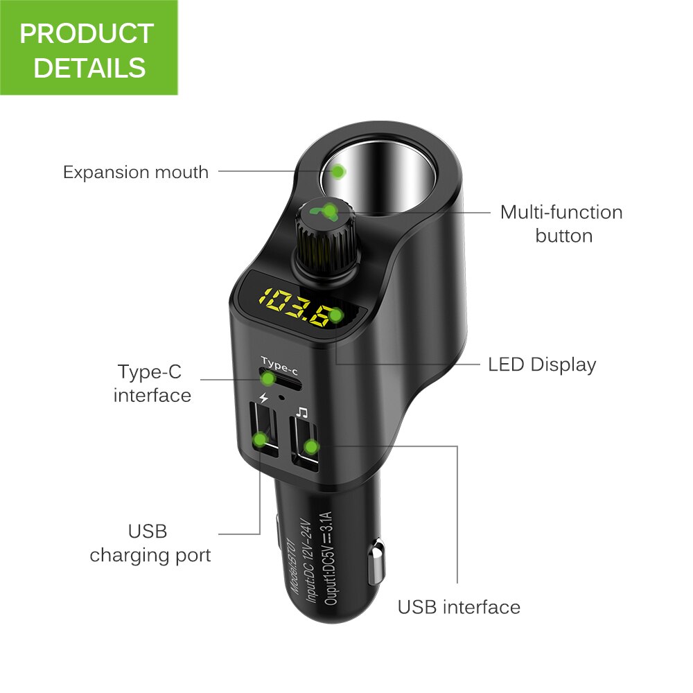 Auto usb mobiele telefoon snellader dual port radio snellader tablet handsfree fm modulator zender bluetooth  mp3 spelers