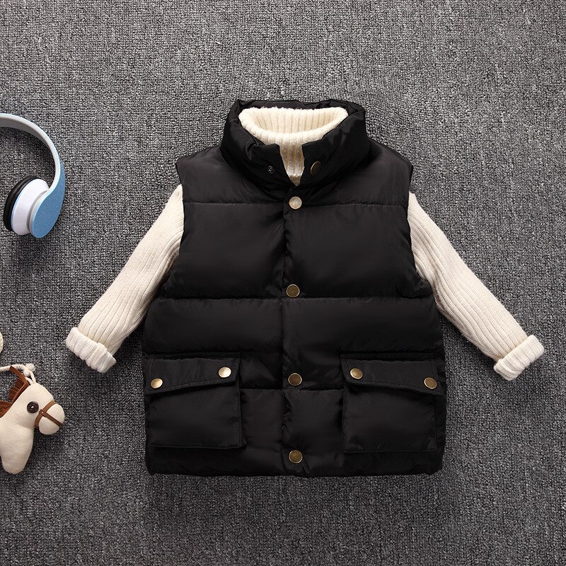 Gilets d'automne à col montant unisexe pour enfants, vêtements d'extérieur en coton , 4-11 ans, pour garçons et filles: Black / 110 4T