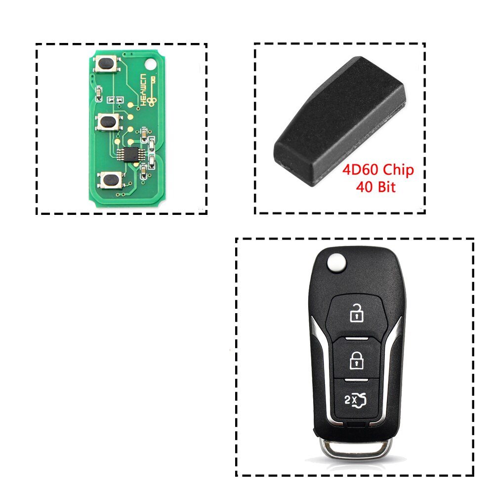 KEYYOU mando a distancia para llave de coche 4D60/63 433MHZ para Ford Focus 2 Ecosport, Kuga, Escape C Max Ka 3 botones HU101 Blade: 433MHZ 4D63 40Bit