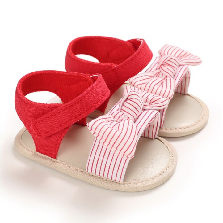 Baby Mädchen gestreift Bogen Sandalen Weiche Sohle Nicht-Unterhose Offene spitze Flache Schuhe Kleinkind Vor-Wanderer: B / 11