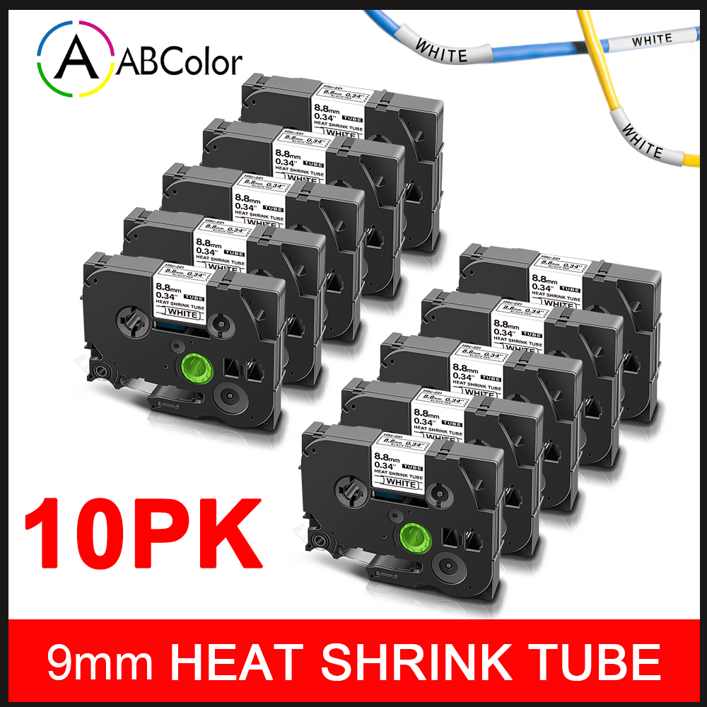 10PK Industrial Tapes For Brother Hse-211 Hse-221 Hse-611 Hse-621 Heat Shrink Tube Tapes 6mm/9mm for Brother P touch Label Maker: 9mm-Black on White