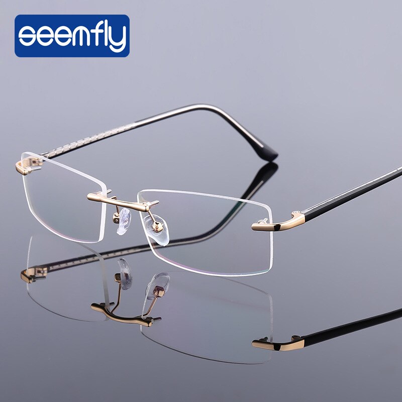 seemfly Anti-light Rimless Glasses Frame Women Vintage Classic Square Frame Titanium Men Optical Myopic Spectacle Eyewear