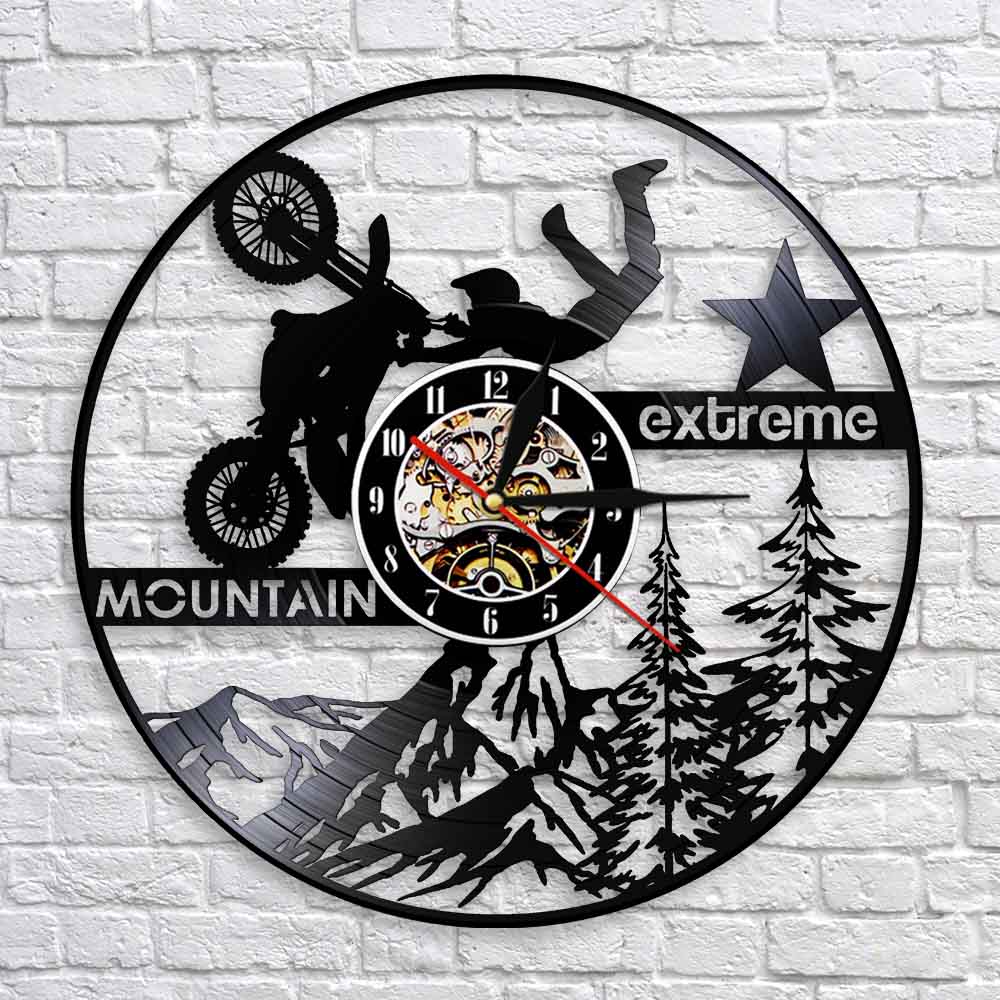 Motos extrêmes Moto vinyle Record horloge murale Moto VTT horloge murale Vintage saleté vélo décoratif Art mural