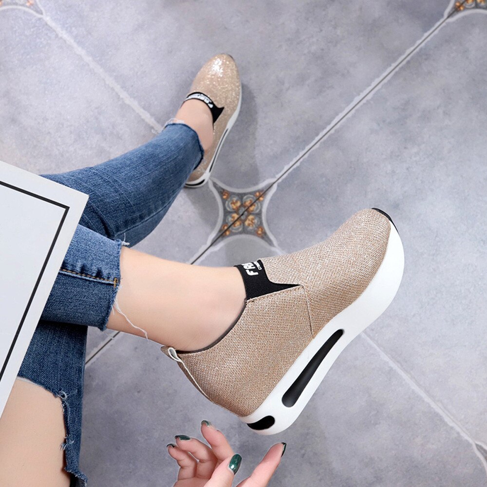 KLV Femmes Plat Fond Épais Chaussures Sans Lacet Bottines Décontracté Plate-Forme Chaussures de Sport scarpe donna l'estive nere zapatillas mujer #5