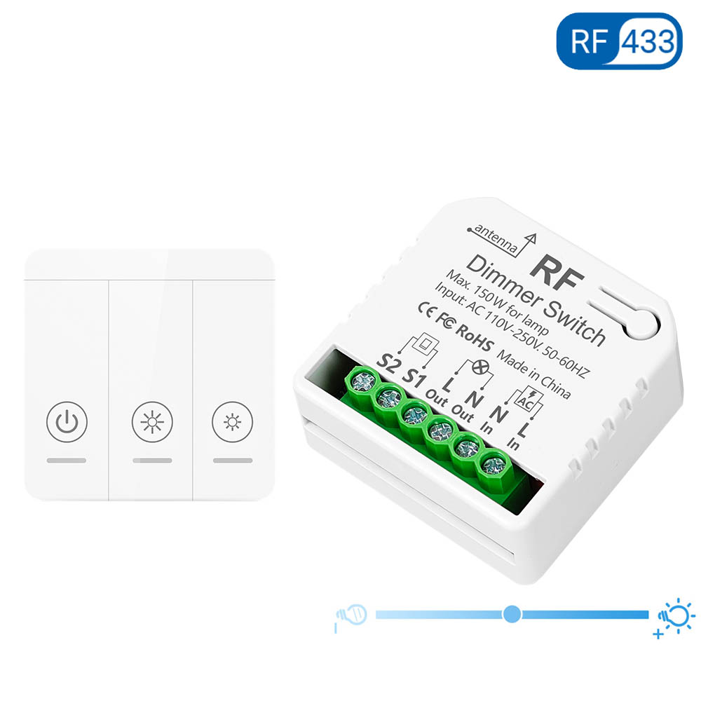 Tedeligo RF 433mhz LED Dimmer Switch 110V 220V 150W Light Brightness Adjustable Module Support 2 Way Wired and Wireless Control: Beige