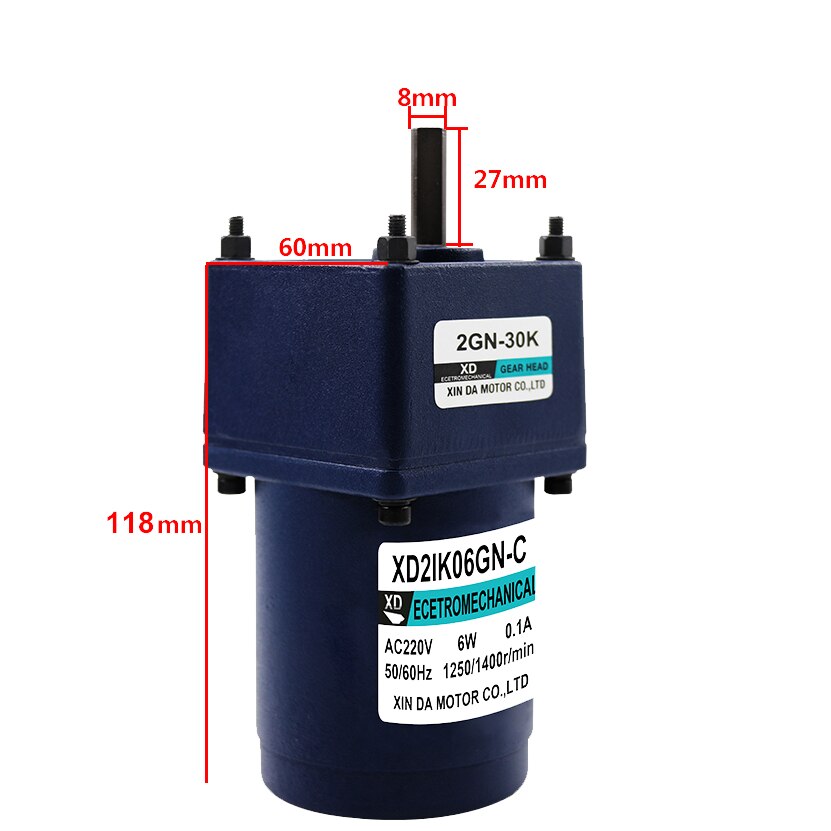 6W 220V moteur réducteur de vitesse à courant alternatif CW CCW vitesse fixe monophasé moteur à Induction à basse vitesse