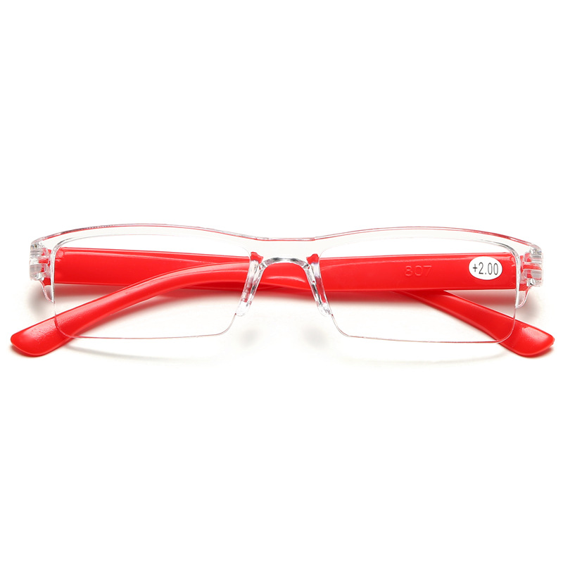 Reading Glasses Women Classic Half Frame Transparent Farsighted Eyewear Men Retro Anti Fatigue Hyperopia Eyeglasses +1.0 To +4.0: Red / +150