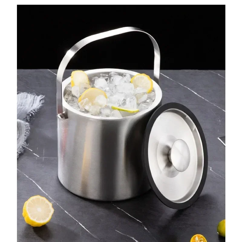 3/4L Stainless Steel Insulated Ice Bucket Double Walled Beverage Tub Comfortable Carry Handle Ice Container Bar Beer Cooler