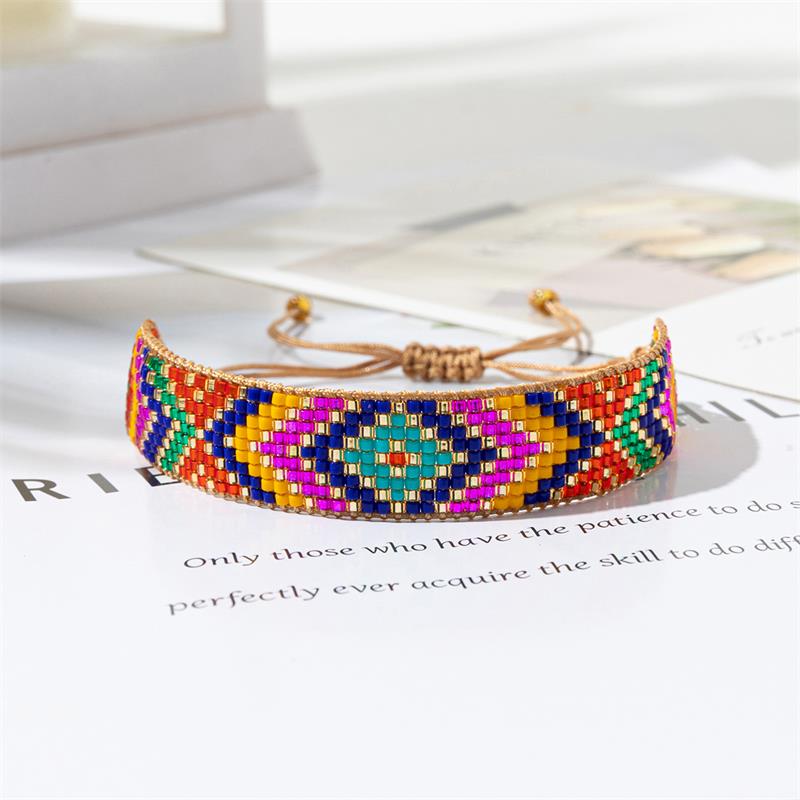 BLUESTAR-pulsera bohemia hecha a mano con cuentas para Mujer, brazalete de de México, Pulseras tejidas de cuerda, joyería para Mujer: VERMEIL
