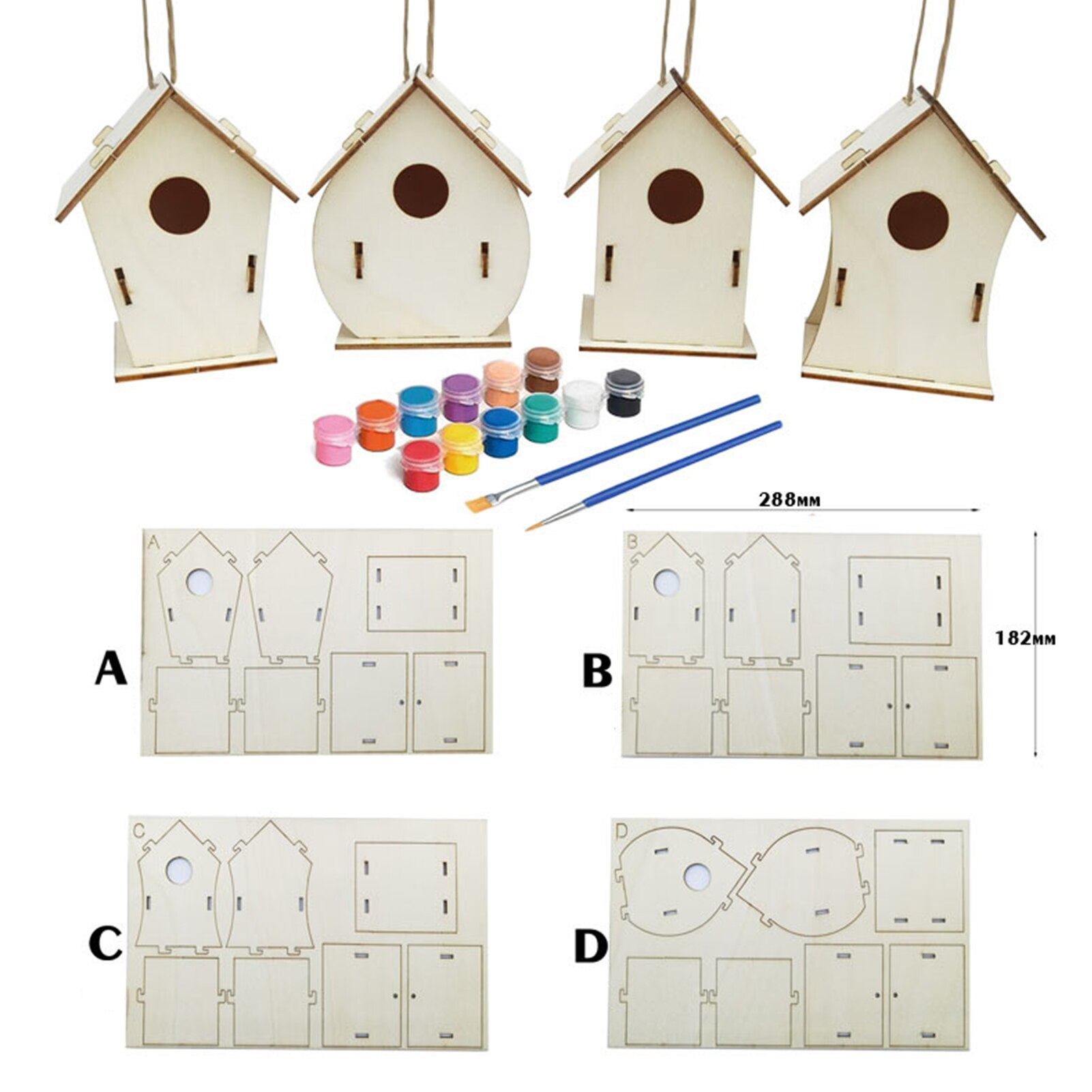 Wooden DIY Hand Painted Self Assembly Birdhouse Hanging Pendant Craft Home Decor