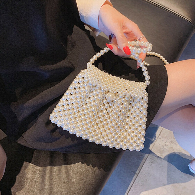 Stock Local femmes Tissé À La Main Sac De Perles Blanc Femmes Perlée Rouge À Lèvres Poche Sac INS: Bleu
