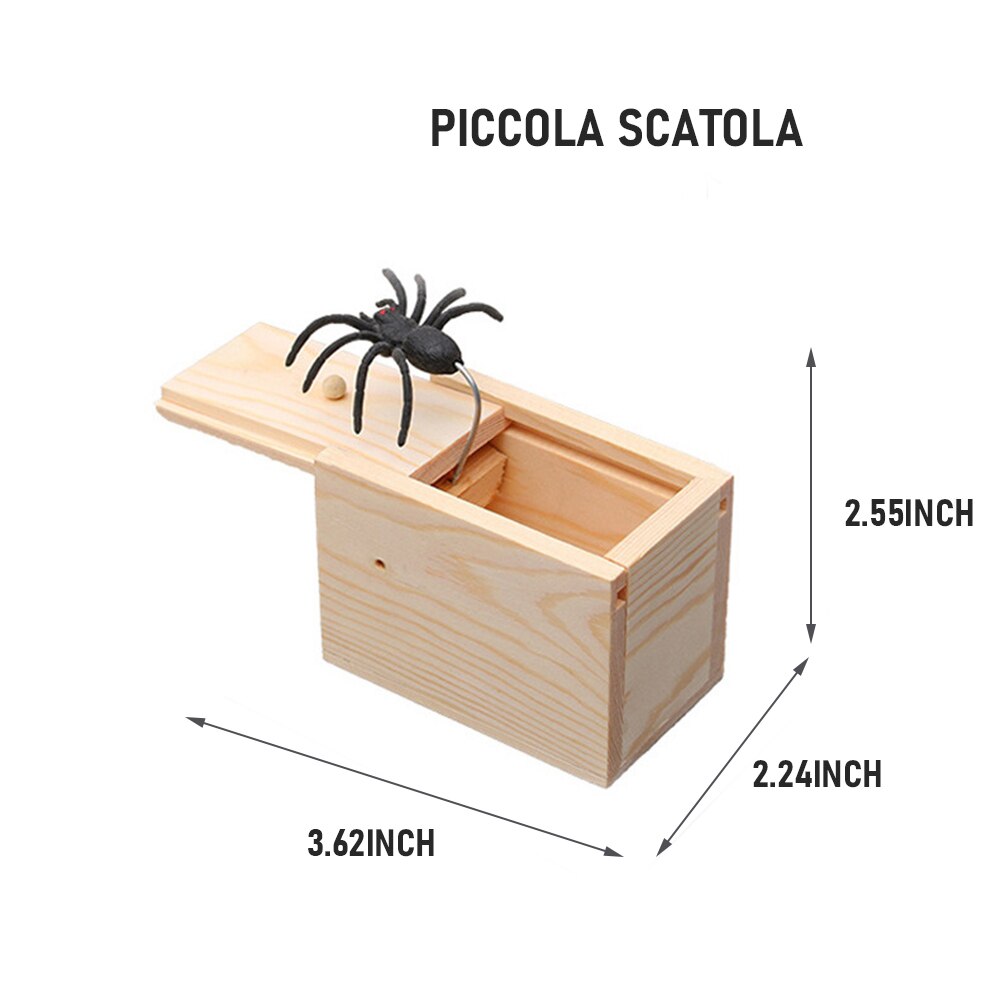 Scatola Scherzo Ragno 2 Pezzi – Giocattolo Burla In Legno Con Ragno Morbido, Paura Divertente Per Bambini E Adulti – Ideale Per Halloween
