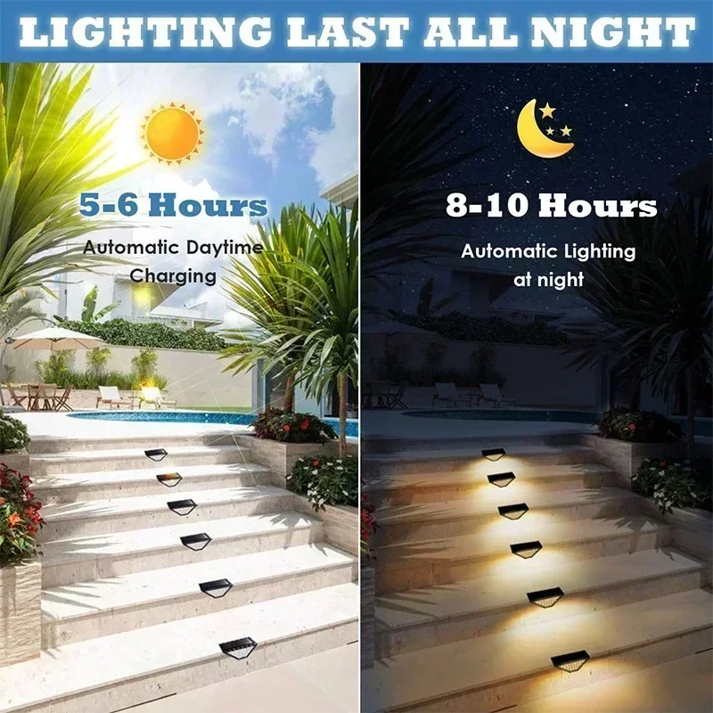 Solar Lights for Outdoors Stair Lamps Warm White LED Step Light, IP65 Waterproof Steps, Garden, Walkway, Stairs Path