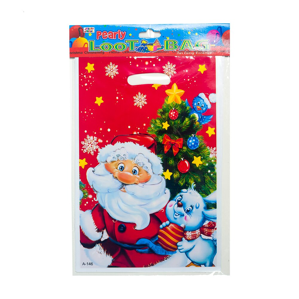 10 stk / parti santa mønster juletaske slik pakke pvc engangs tote taske xmas ornamenter år fest dekoration 62909: 2pd-62909-1