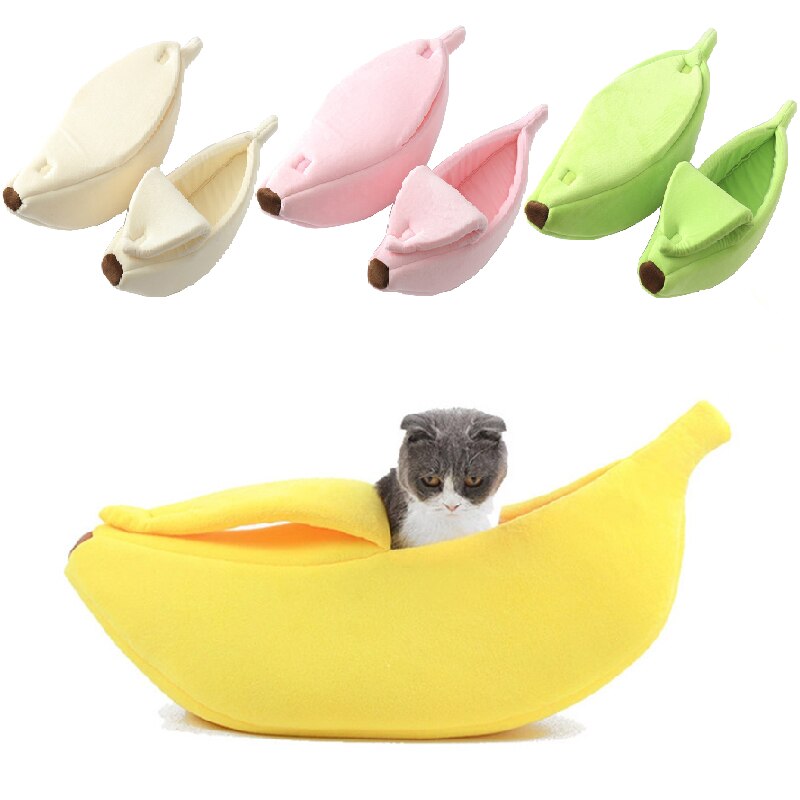 Bananenvormig huisdierbed, schattige kattenmat, warme zachte puppy-huisdierbedden voor honden, bananenkussen, nestbed, kattenaccessoires, huisdier