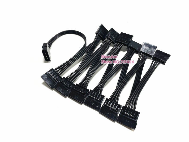 4Pin Ide Molex Naar 12-Poort 15Pin Sata Power Cable Cord Lead 18AWG Draad Voor Harde Schijf Hdd Ssd pc Server Diy Zwart