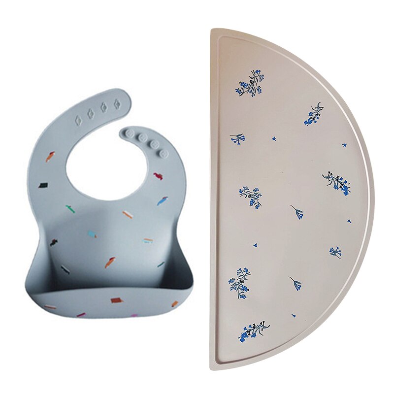 Juego de vajilla antideslizante para bebé, plato de silicona suave con ventosa, taza, baberos, cuchara y tenedor, sin BPA, 4/6/8 piezas platos platos para bebé: orchid combo