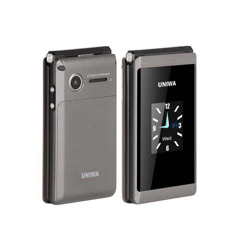 Uniwa x28 sênior flip telefone 2g gsm duplo sim desbloqueado telefone celular tela dupla russo teclado hebraico clamshell telefone celular: English Keyboard / Cinza