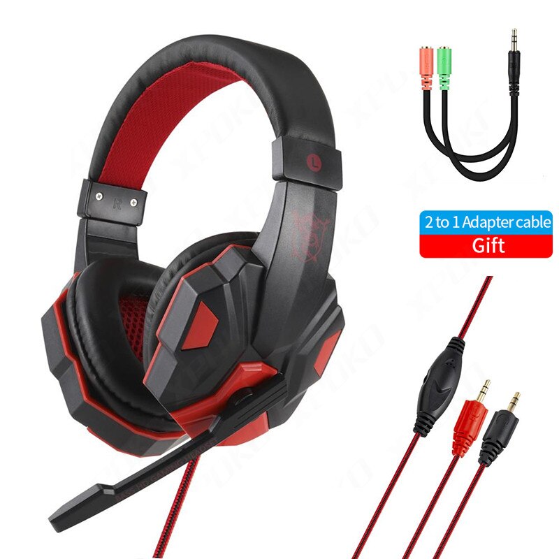 Com fio fone de ouvido gamer fones de ouvido led luz 3.5mm isolamento ruído fone de ouvido com controle volume microfone para computador portátil ps4: Black Red No Light