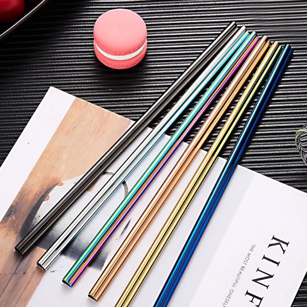 Juego de pajitas de acero inoxidable 304, Pajita de Metal reutilizable para batidos de té con burbujas, tubos rectos Boba para Bar y