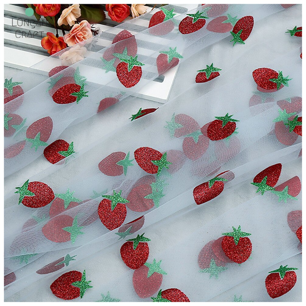 Modieuze Aardbei Tule Stof Gedrukt Mesh Stof Bruiloft Stof Voor Naaien Jurk Meisje Tule Rok 50cmX160cm