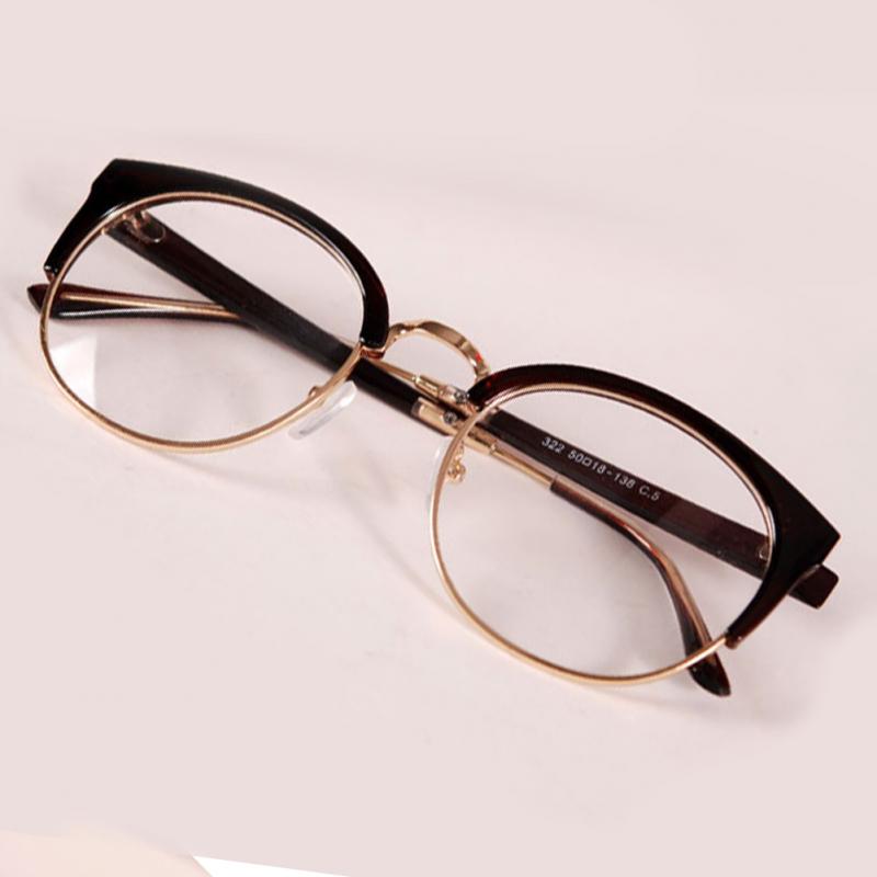 Women Stylish Cat Eye Semicircle Frame Optical Glasses Lightweight Metal+Plastic Anti-Radiation Goggles Plain Glass Spectacles