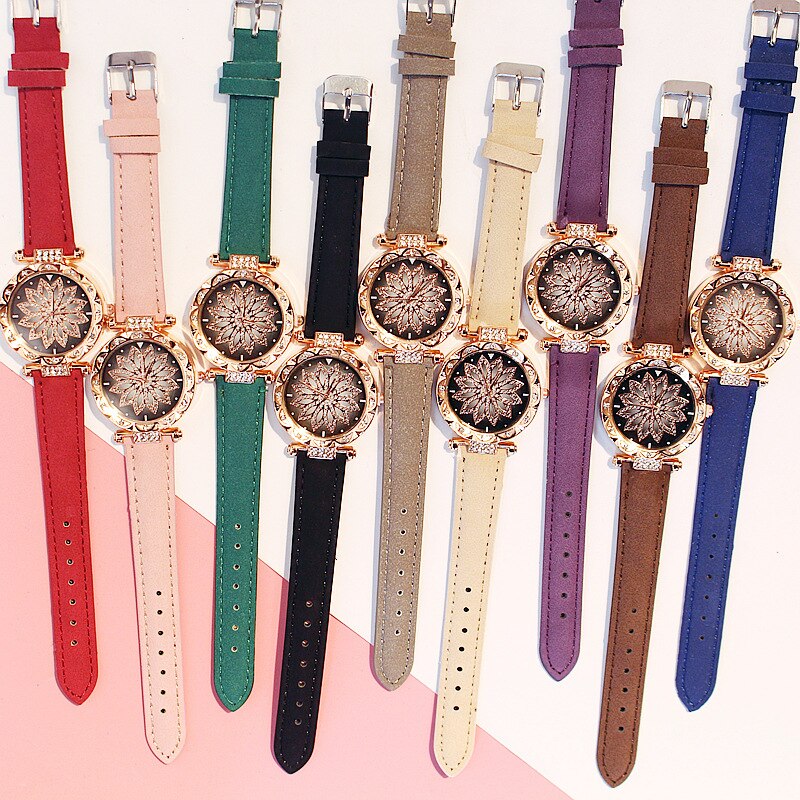 Frauen Uhr Armband 2 stücke Set Starry Sky Damen Armband Uhr Casual Leder Quarz Armbanduhr Uhr Relogio Feminino