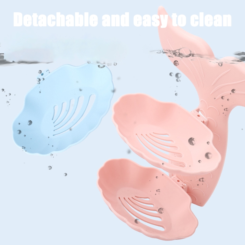 Double Layer Soap Rack Bathroom Soap Dish Wall Mounted Soap Container Fish Shaped Sponge Holder Wall Draining Shelf