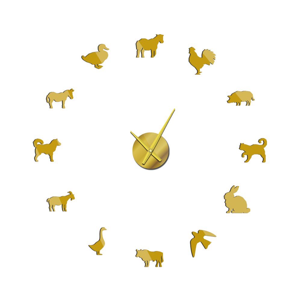 Barn Animal Super Big DIY Wall Clock Farm Animals Acrylic Mirror Clock Super Digital Watches Clocks Farmyard Kitchen Decor