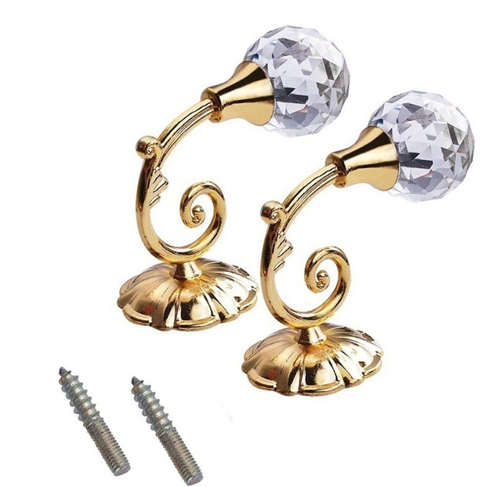 2 st kristall gardinhållare hållback fönster draperi knyta tillbaka hängare krokar hem klassisk stil dekoration: Guld-