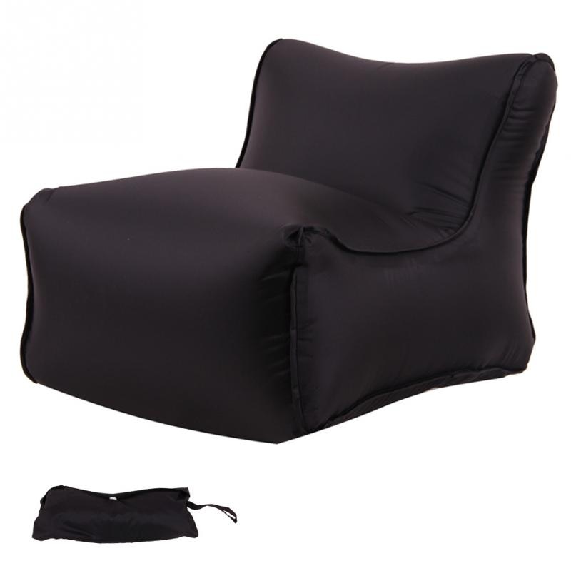 Bærbar folde oppustelig sofa rejse doven pose sove strand vandtæt sofa luft udendørs camping lommestol  #2: Sort