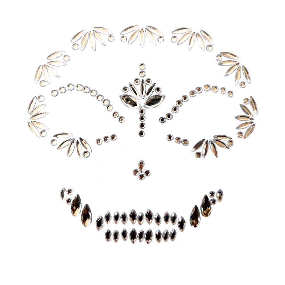 HFG19 Clear Festival Skull Bone Face Jewel Rhinestone Sticker for Carnival Night Clubbing Makeup Body Art