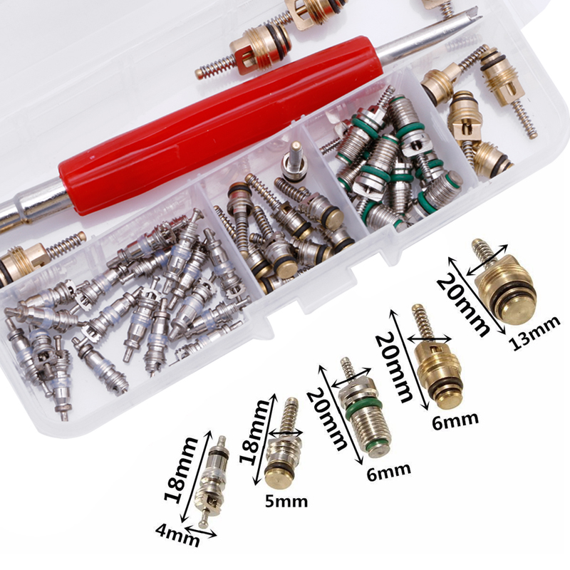 134pcs A/C Valve Core Assortment Kit – 9 Types Of R134 Conditioning Valves, Copper/Brass