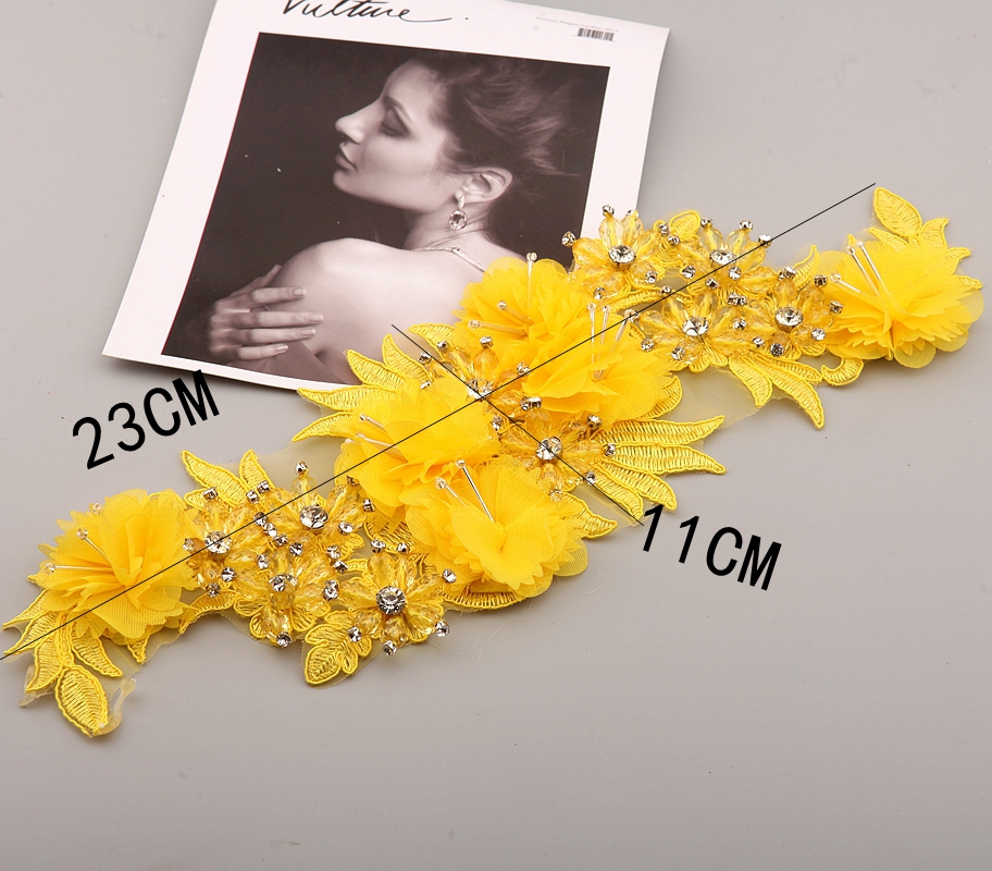 10 Color Beaded Sequins 3D Decals Mirror Flower Lace Fabric Evening Dress Front Chest Back Applique Patch Decoration