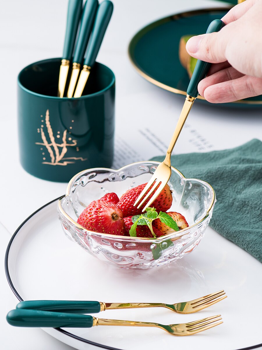 Nordic Ceramic Stainless Steel Fruit Fork Storage Tube Dessert Fork Cake Fork Fruit Fork Storage Pot Living Room Fruit Fork Set